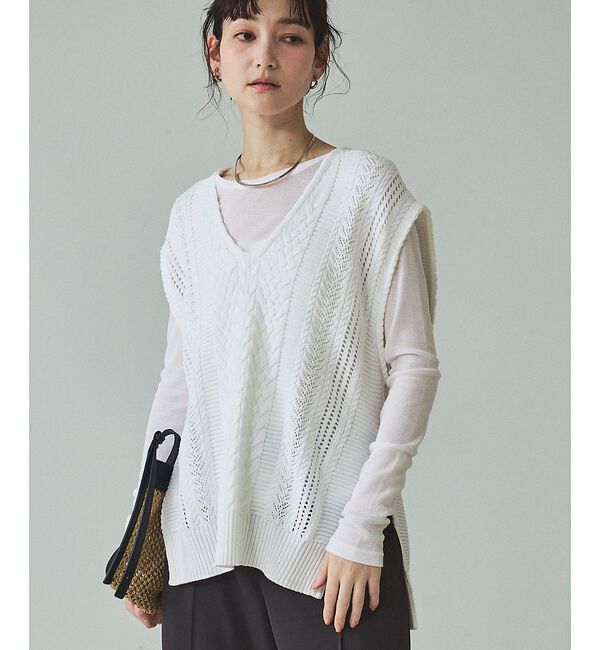 qualite「ケーブルニットベスト」|ベスト・ジレ|オフホワイト