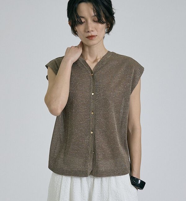 qualite「【前後着用可能！】ラメ2WAYニット【予約】」|ベスト・ジレ|ブラウン