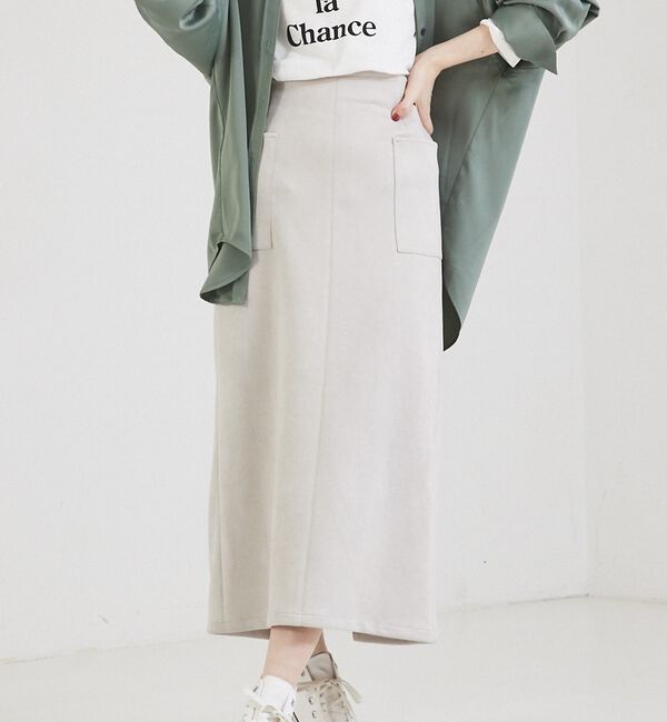 abahouse mavie「フェイク（スエード＆レザー）ロングタイトスカート」|スカート|