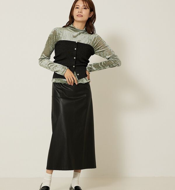 abahouse mavie「フェイク（スエード＆レザー）ロングタイトスカート」|スカート|