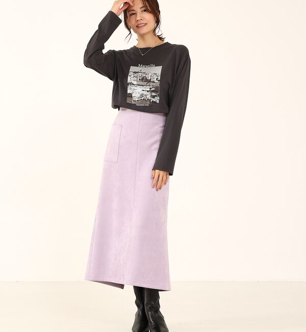 abahouse mavie「フェイク（スエード＆レザー）ロングタイトスカート」|スカート|