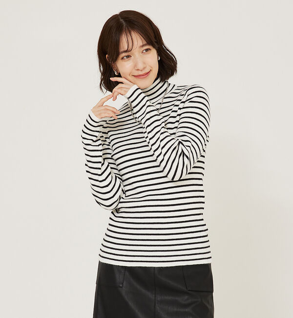 abahouse mavie「ストレッチリブハイネックプルオーバー」|ニット・セーター|ホワイト系その他1