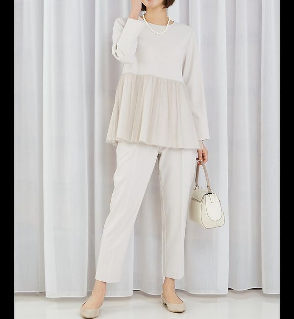 abahouse mavie「【エニデイカセット】チュールブラウス＆テーパードパンツ」|シャツ・ブラウス|グレージュ