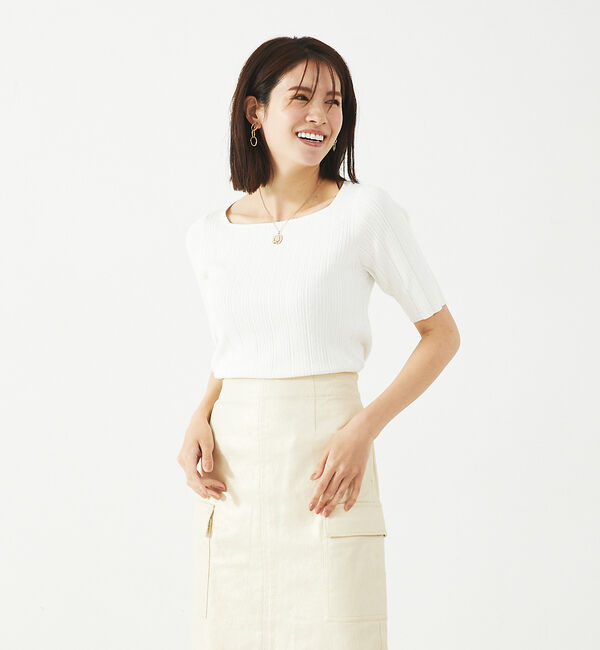 abahouse mavie「【アンサンブル対応】麻タッチリブスクエアネックプルオーバー」|ニット・セーター|