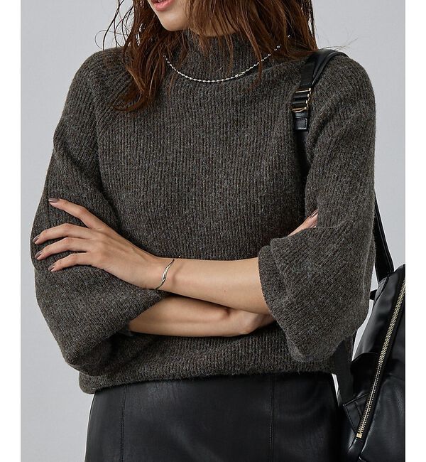 abahouse mavie「片畦モックネックプルオーバー」|ニット・セーター|チャコールグレー