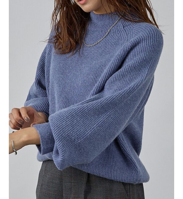 abahouse mavie「片畦モックネックプルオーバー」|ニット・セーター|ブルーグレー