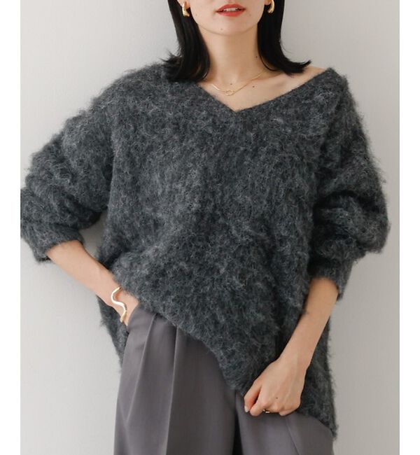 abahouse mavie「ブラッシュドVネックニット」|ニット・セーター|チャコールグレー