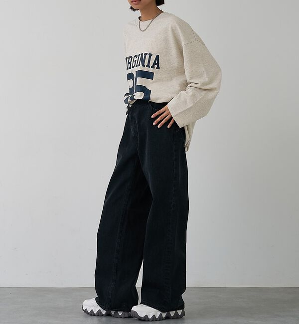 abahouse mavie「クロスウエストワイドデニム」|デニム|