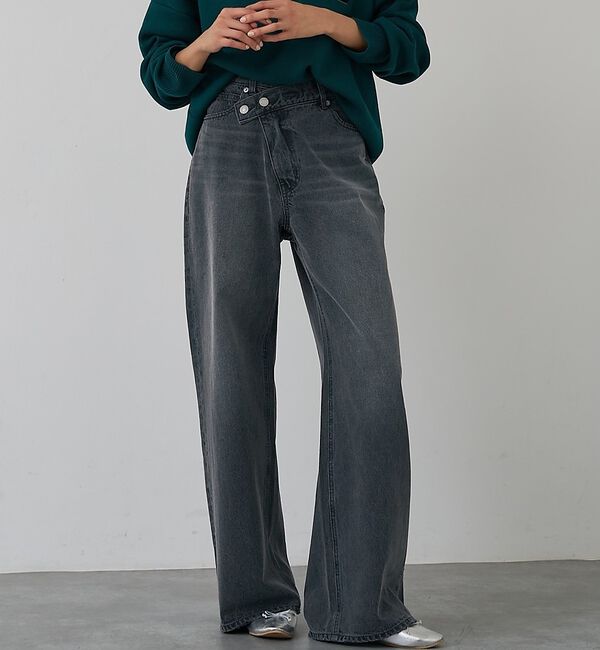 abahouse mavie「クロスウエストワイドデニム」|デニム|グレー
