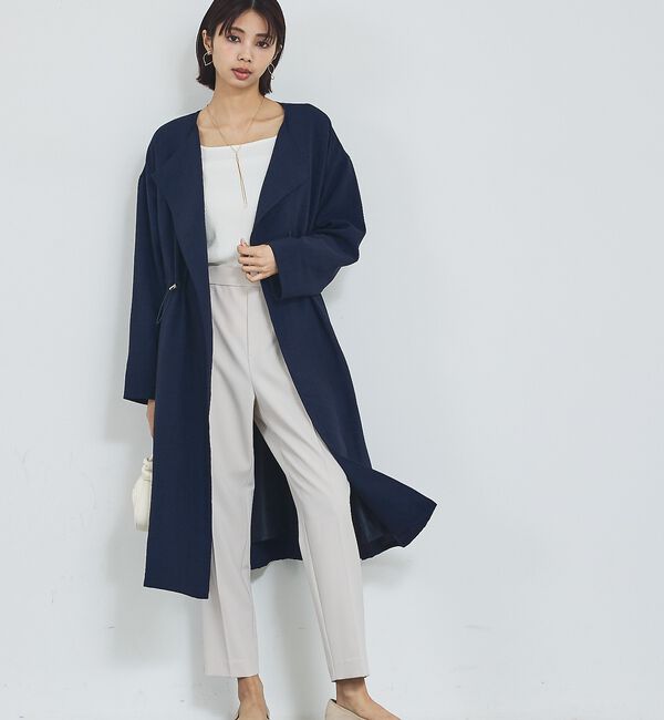 abahouse mavie「【春アウター】ノーカラーコート/通勤/きれいめ/ロング/セミオケ/春服」|ノーカラーコート|