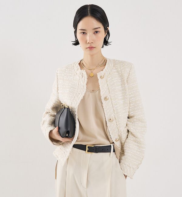 The Store by C' 「【COCUCA】クルーネックツイードジャケット」|ノーカラージャケット|ホワイト