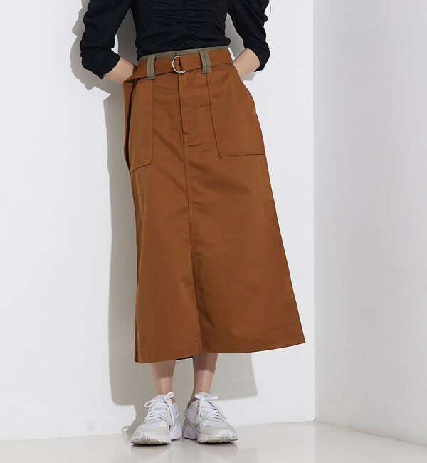 NOMINE「【Dickiesコラボ 別注】ウエスト配色 ベルトチノロングスカート」|スカート|キャメル