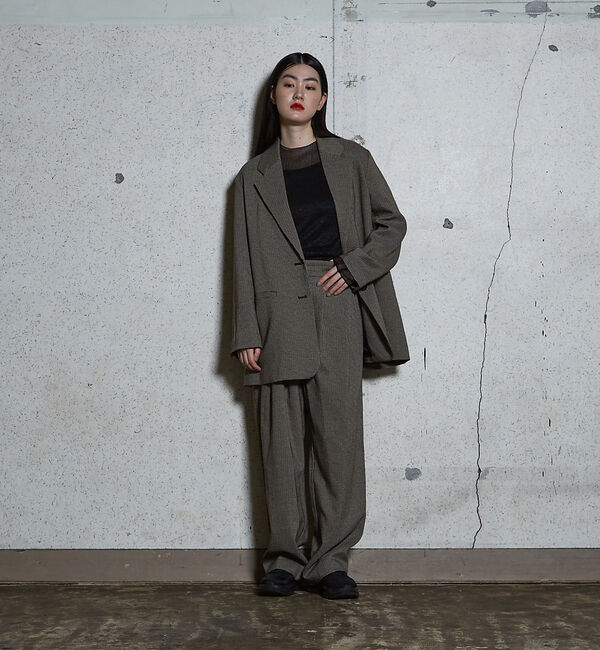 NOMINE「【セットアップ着用可】チェック タック ワイドパンツ」|スラックス|