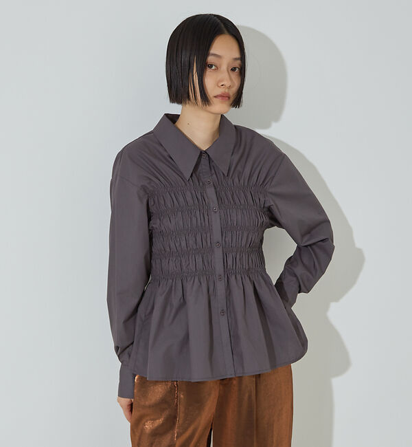 NOMINE「ビスチェ風 シャーリング シャツ」|シャツ・ブラウス|チャコールグレー