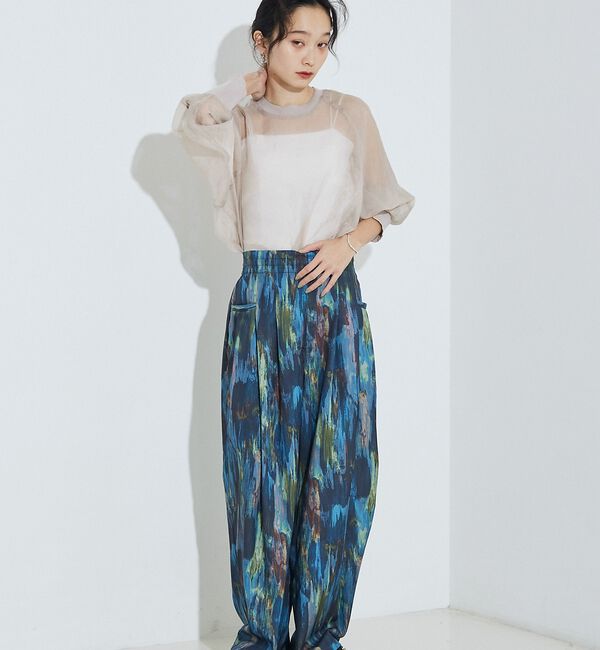 NOMINE「水彩アート ニュアンス柄 タックパンツ」|その他|