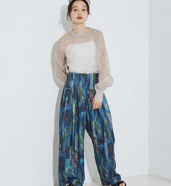 NOMINE「水彩アート ニュアンス柄 タックパンツ」|その他|