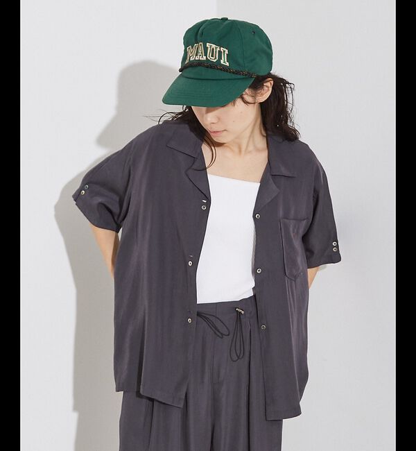 NOMINE「【セットアップ対応】ヴィンテージサテン 開襟 シャツ」|シャツ・ブラウス|チャコールグレー