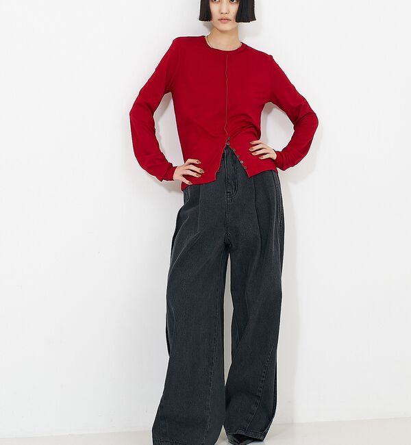 NOMINE「サイドライン タック ワイド ハイウエスト デニムパンツ」|デニム|