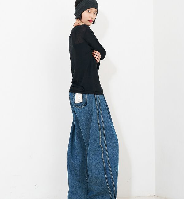 NOMINE「サイドライン タック ワイド ハイウエスト デニムパンツ」|デニム|