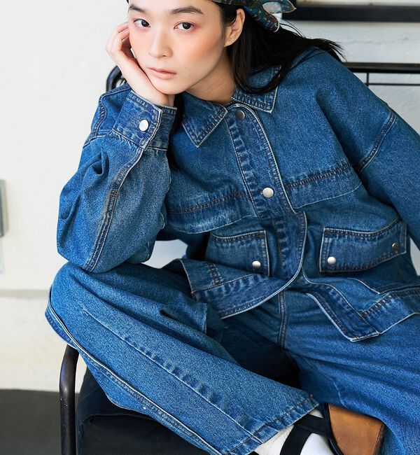 NOMINE「サイドライン タック ワイド ハイウエスト デニムパンツ」|デニム|