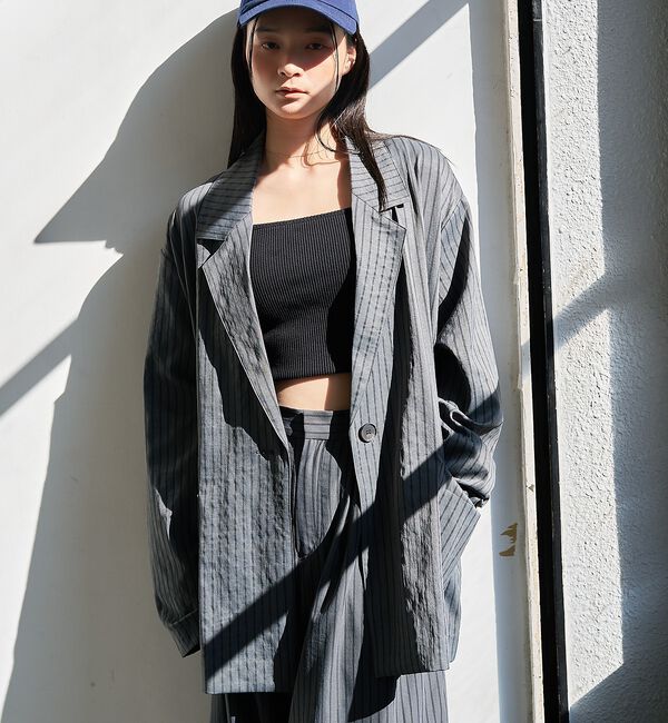 NOMINE「ストライプワイドジャケット」|テーラードジャケット|