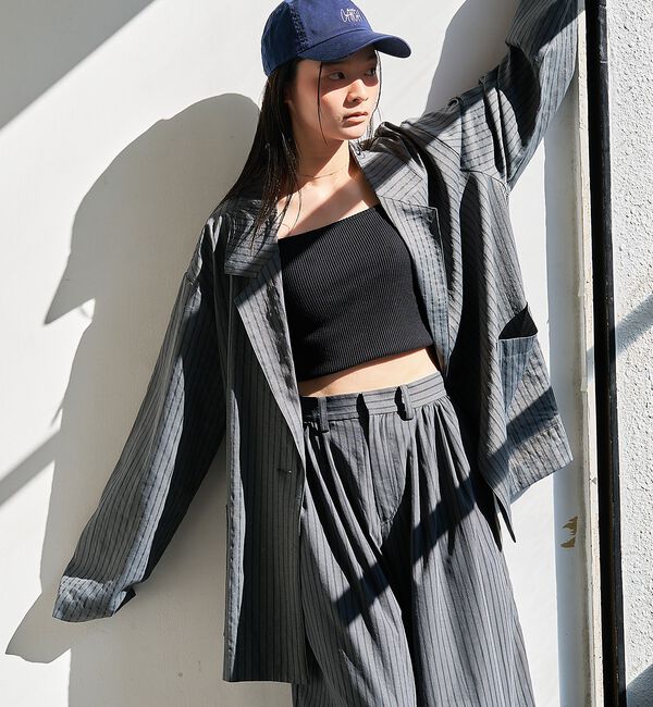 NOMINE「ストライプワイドジャケット」|テーラードジャケット|