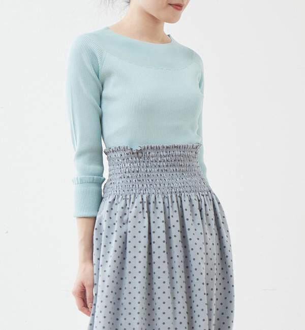 TIARA「プチフリルボートネックリブニット」|ニット・セーター|アクア