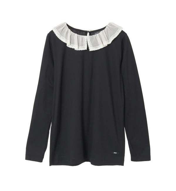 TIARA「【Bilitis dix-sept ans/ビリティス・ディセッタン】Tulle Collar Long T」|Tシャツ・カットソー|ブラック