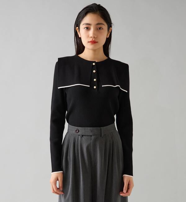 TIARA「スクエアカラーリブニット」|ニット・セーター|ブラック