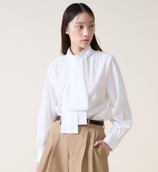 TIARA「ボウタイハイネックボタンブラウス」|シャツ・ブラウス|ホワイト