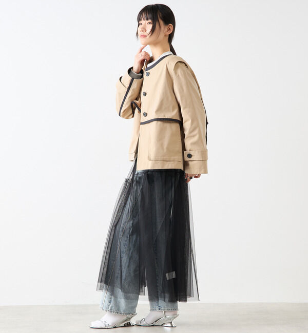 Soffitto「2枚着てる風配色パイピング短丈コート」|その他|