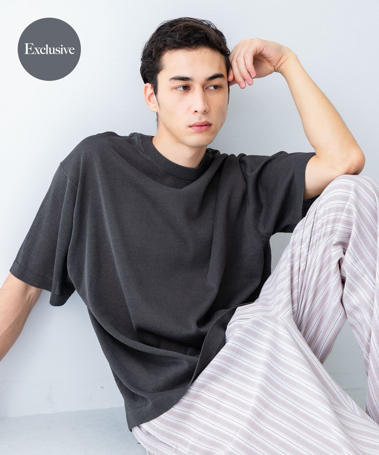 URBAN RESEARCH「『別注』crepuscule&times;UR　Washi Knit Short-Sleeve T-shirts」|ニット・セーター|チャコールグレー