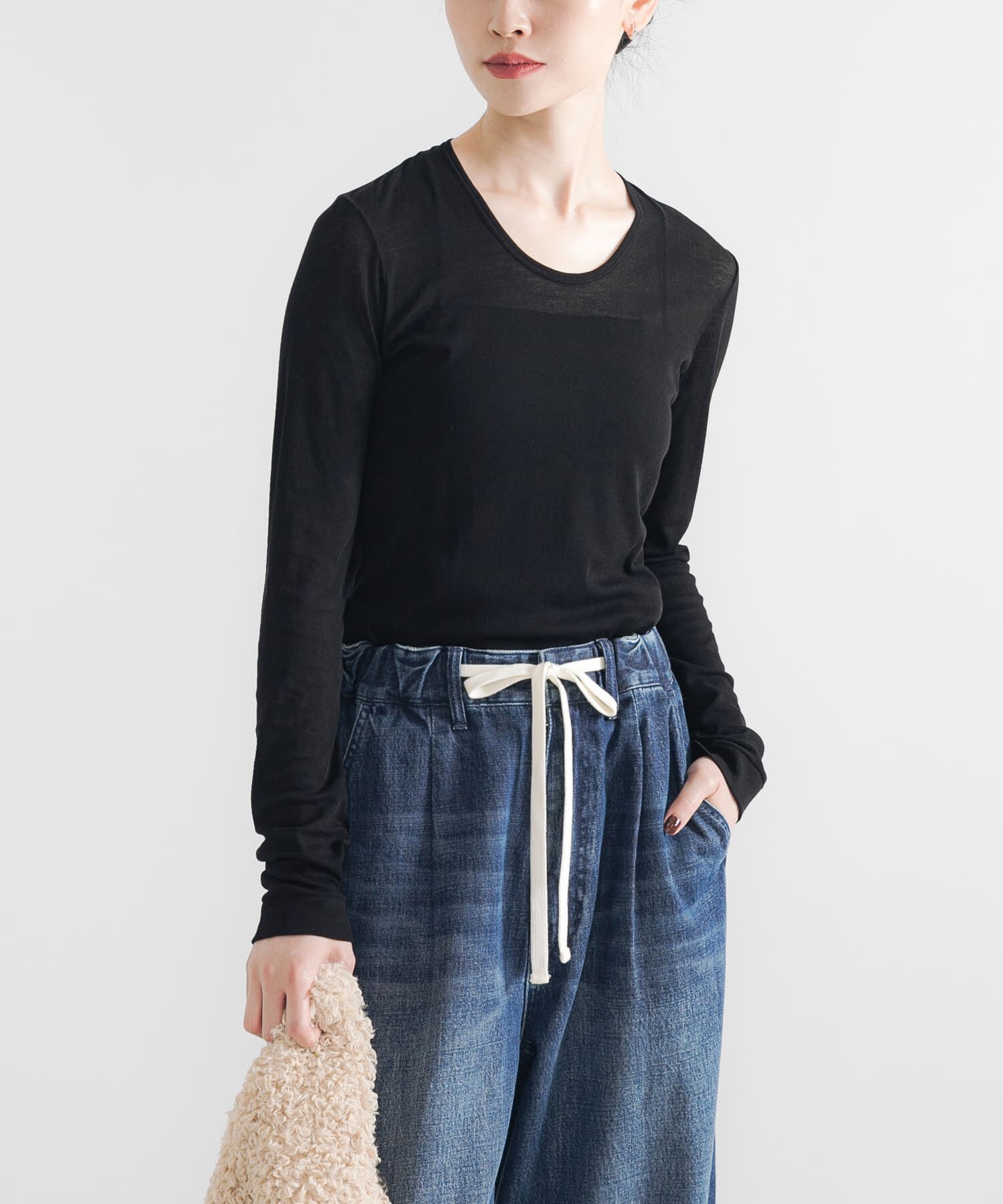 URBAN RESEARCH「強撚シアーカットソー」|Tシャツ・カットソー|ブラック