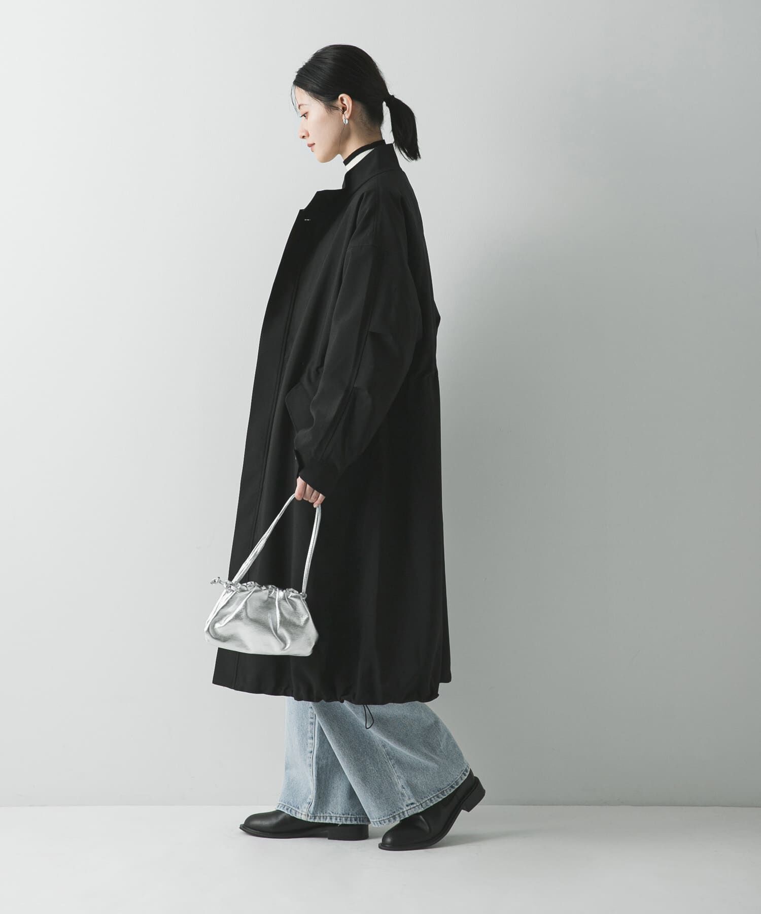 URBAN RESEARCH「『WEB限定』インナーダウン付スタンドカラーロングコート」|ノーカラーコート|