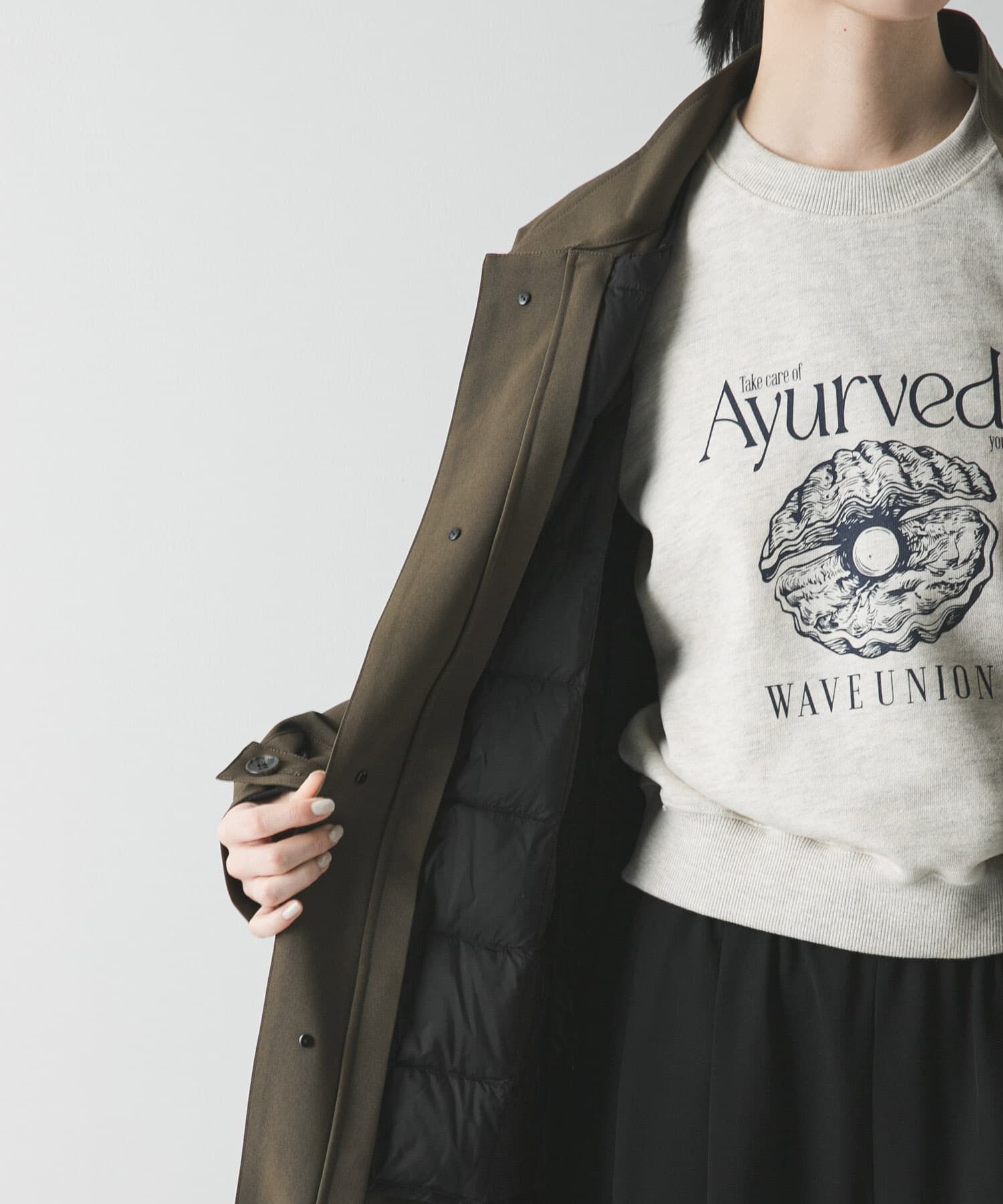 URBAN RESEARCH「『WEB限定』インナーダウン付スタンドカラーロングコート」|ノーカラーコート|