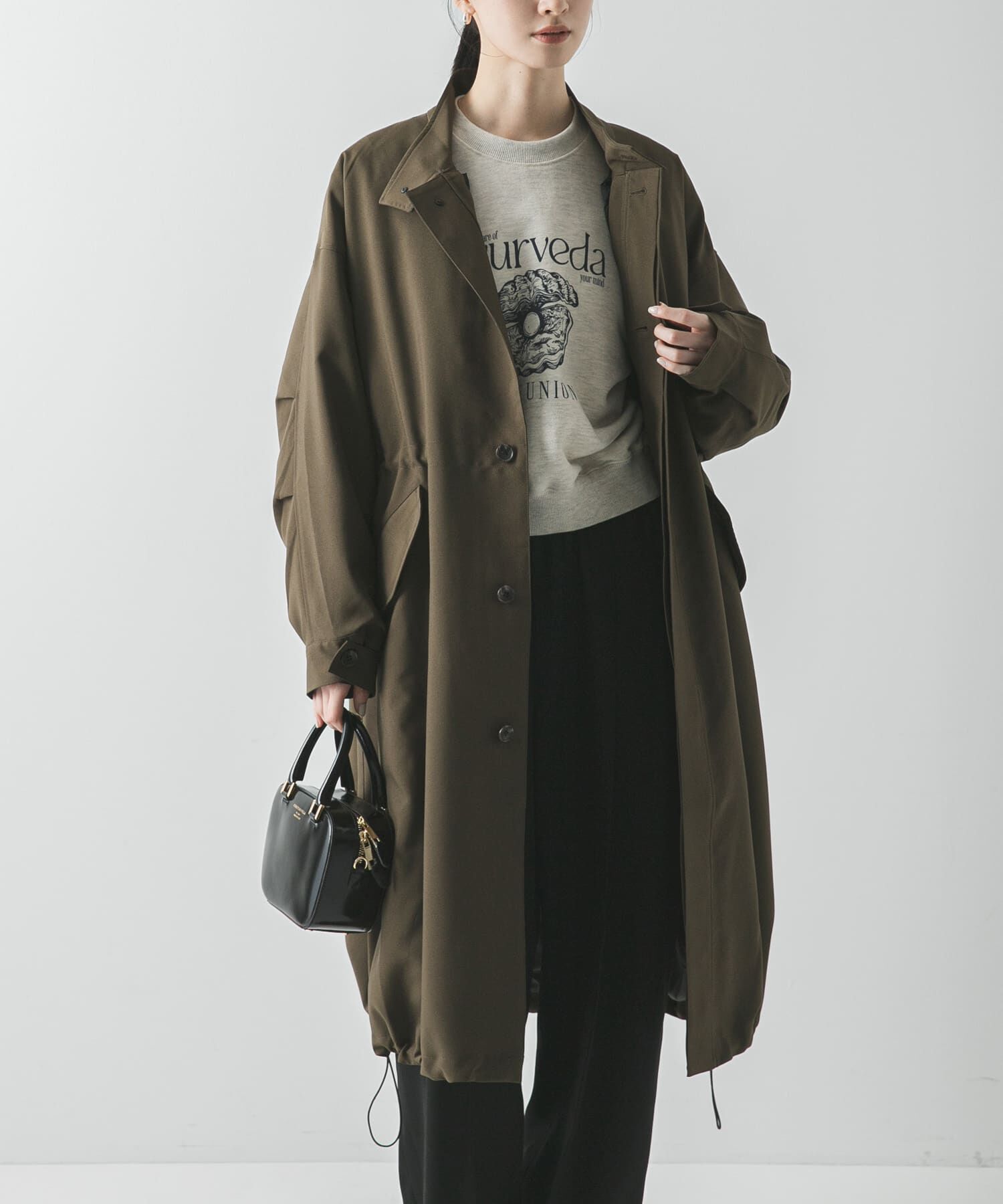 URBAN RESEARCH「『WEB限定』インナーダウン付スタンドカラーロングコート」|ノーカラーコート|