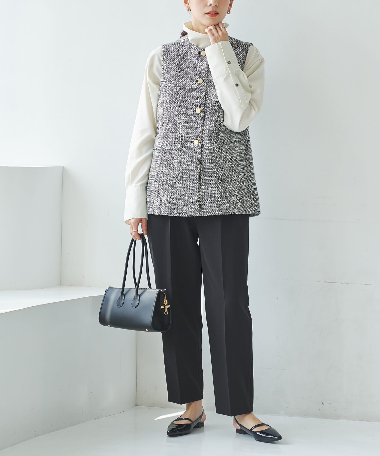 URBAN RESEARCH「ノーカラーツイードジレ」|ノーカラーコート|