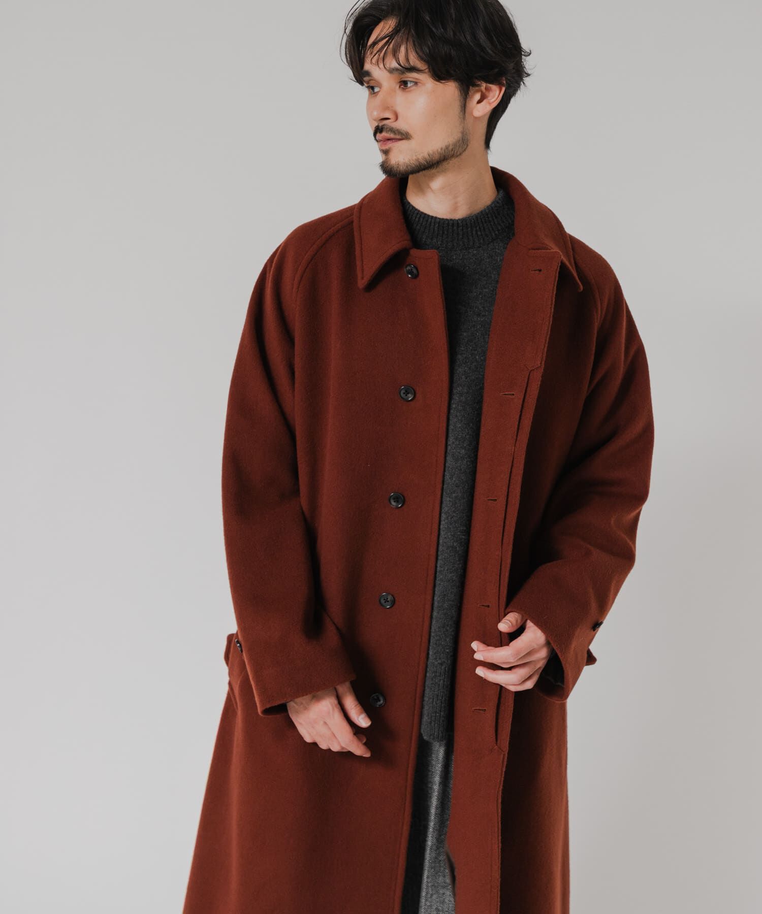URBAN RESEARCH「WOOL BEAVER BELTED COAT」|ステンカラーコート|ブラウン
