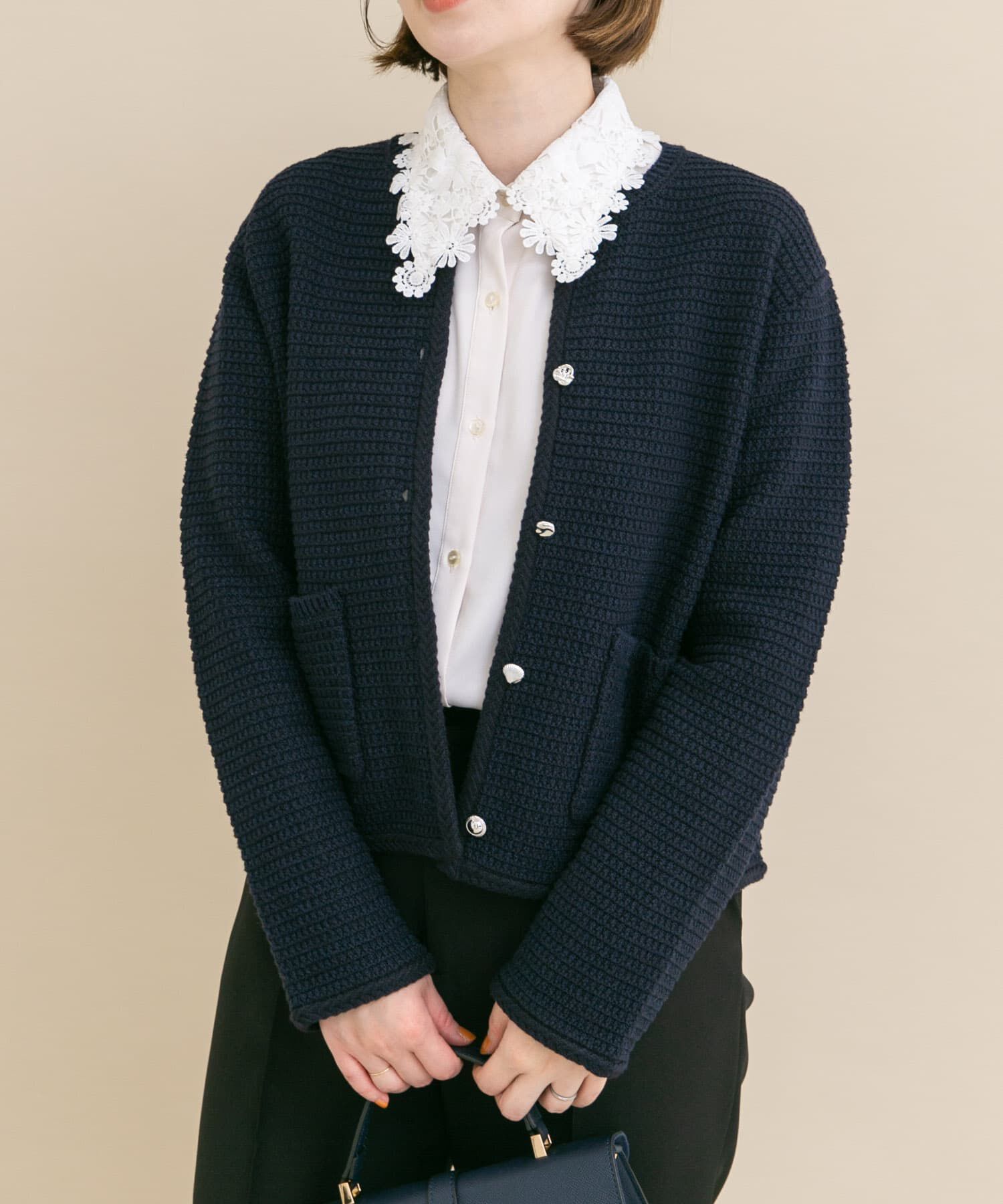 URBAN RESEARCH ROSSO「『WEB/一部店舗限定』ツイードノーカラーニットジャケット」|ノーカラージャケット|