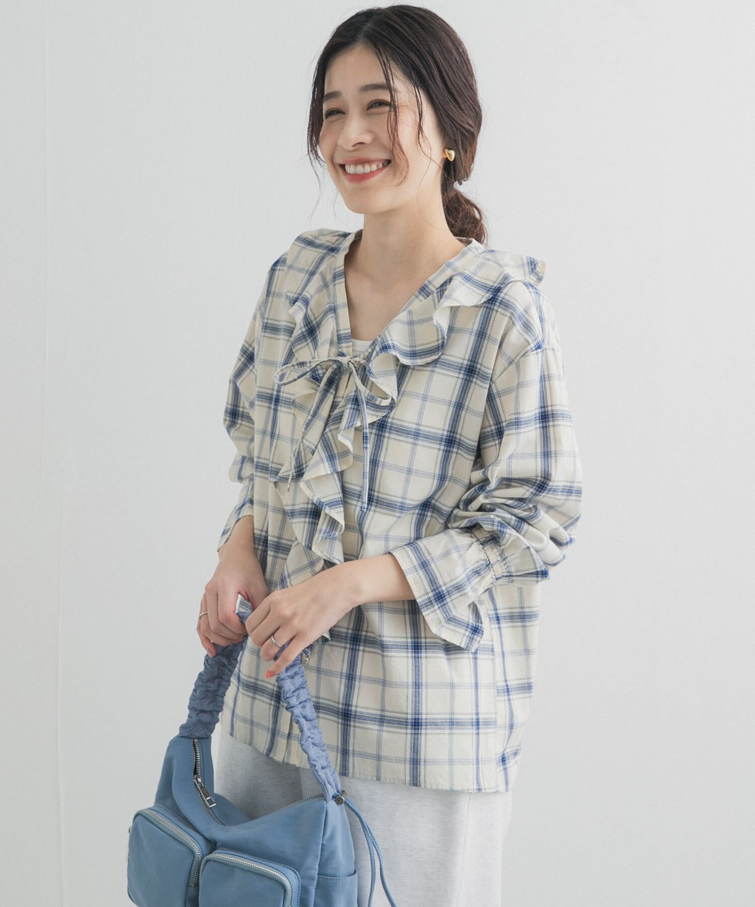 URBAN RESEARCH DOORS「チェックフリルブラウス」|シャツ・ブラウス|