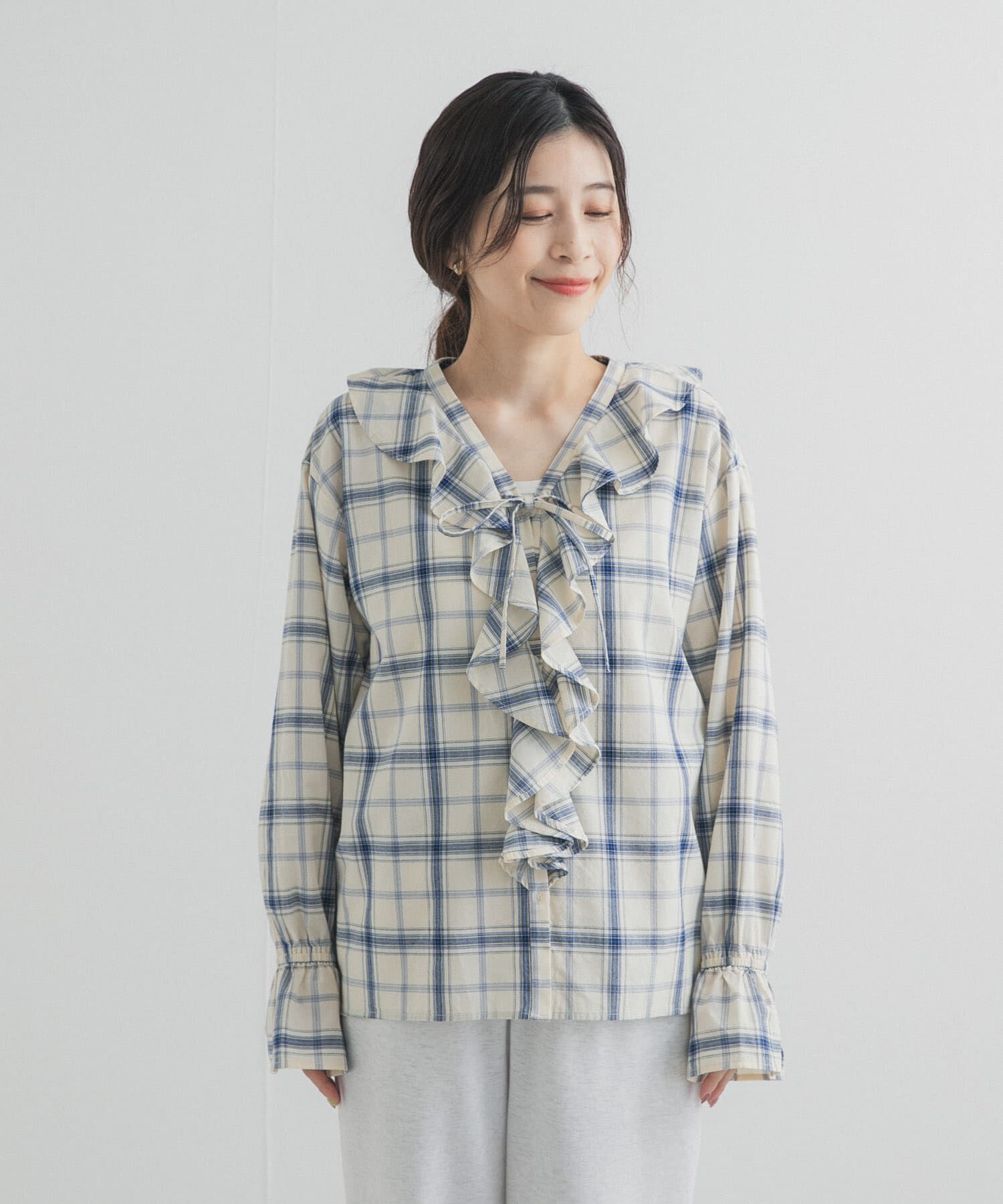 URBAN RESEARCH DOORS「チェックフリルブラウス」|シャツ・ブラウス|
