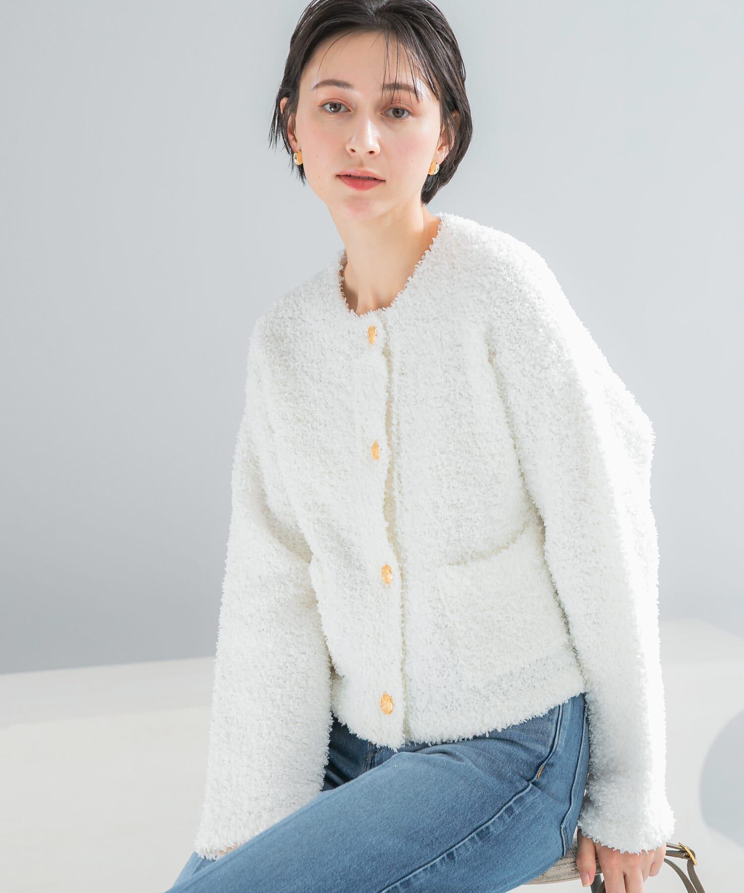 URBAN RESEARCH ROSSO「ニットツイードショートカーディガン」|カーディガン|