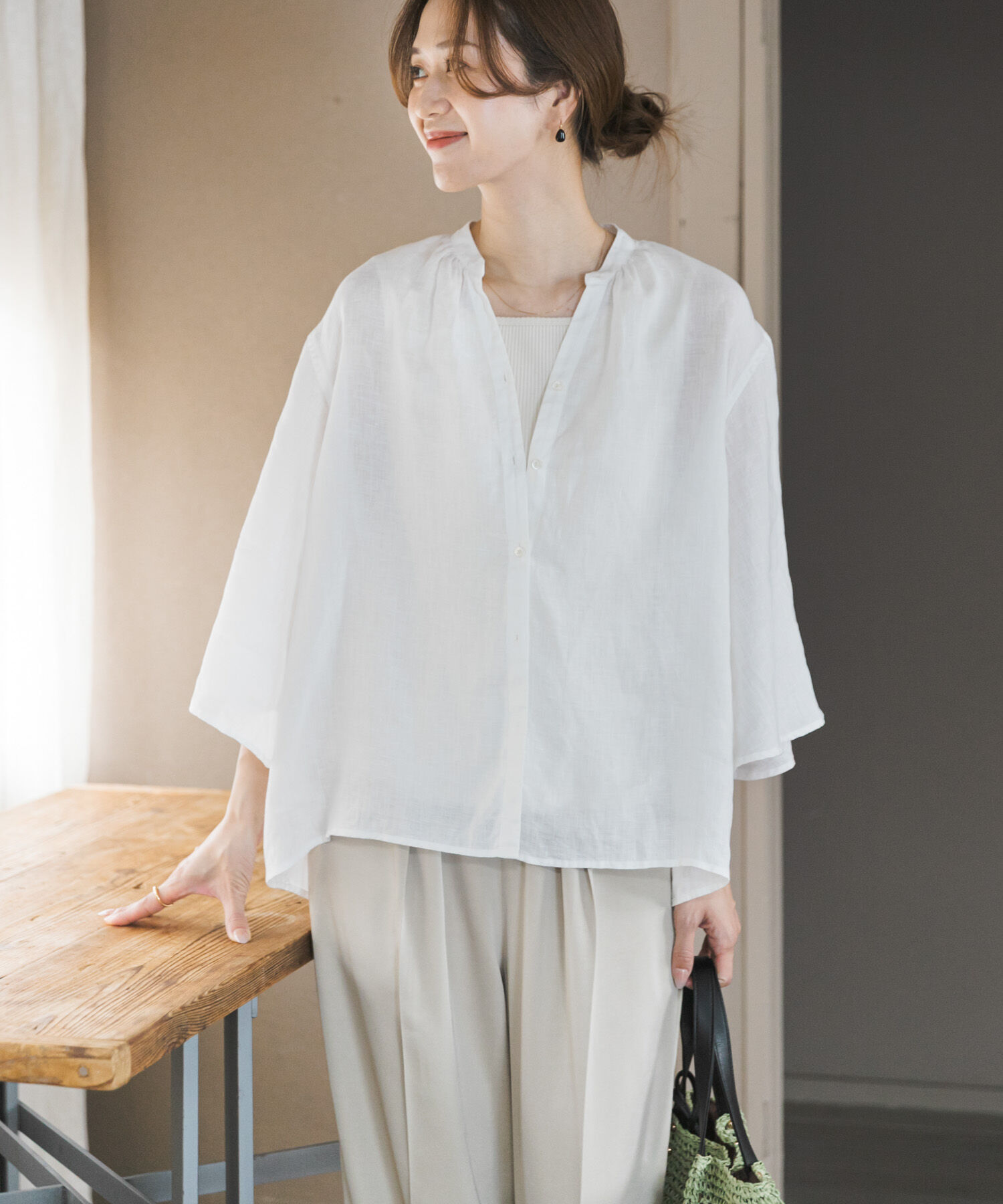 URBAN RESEARCH DOORS「リネンフレアスリーブブラウス」|シャツ・ブラウス|