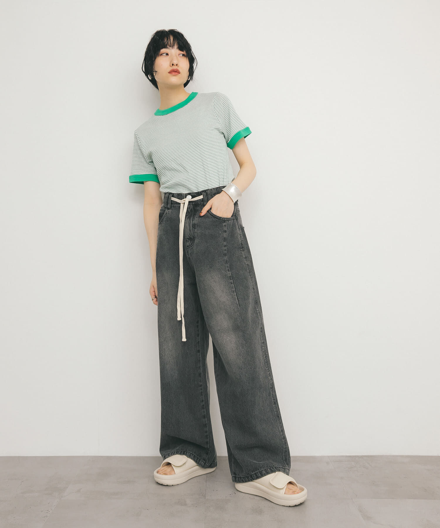  「『2サイズ展開』ドローストリングデニム」|デニム|