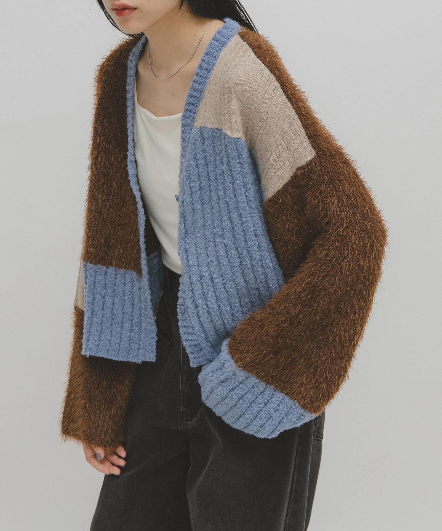  「パッチワークニットカーディガン」|カーディガン|ブルー系その他