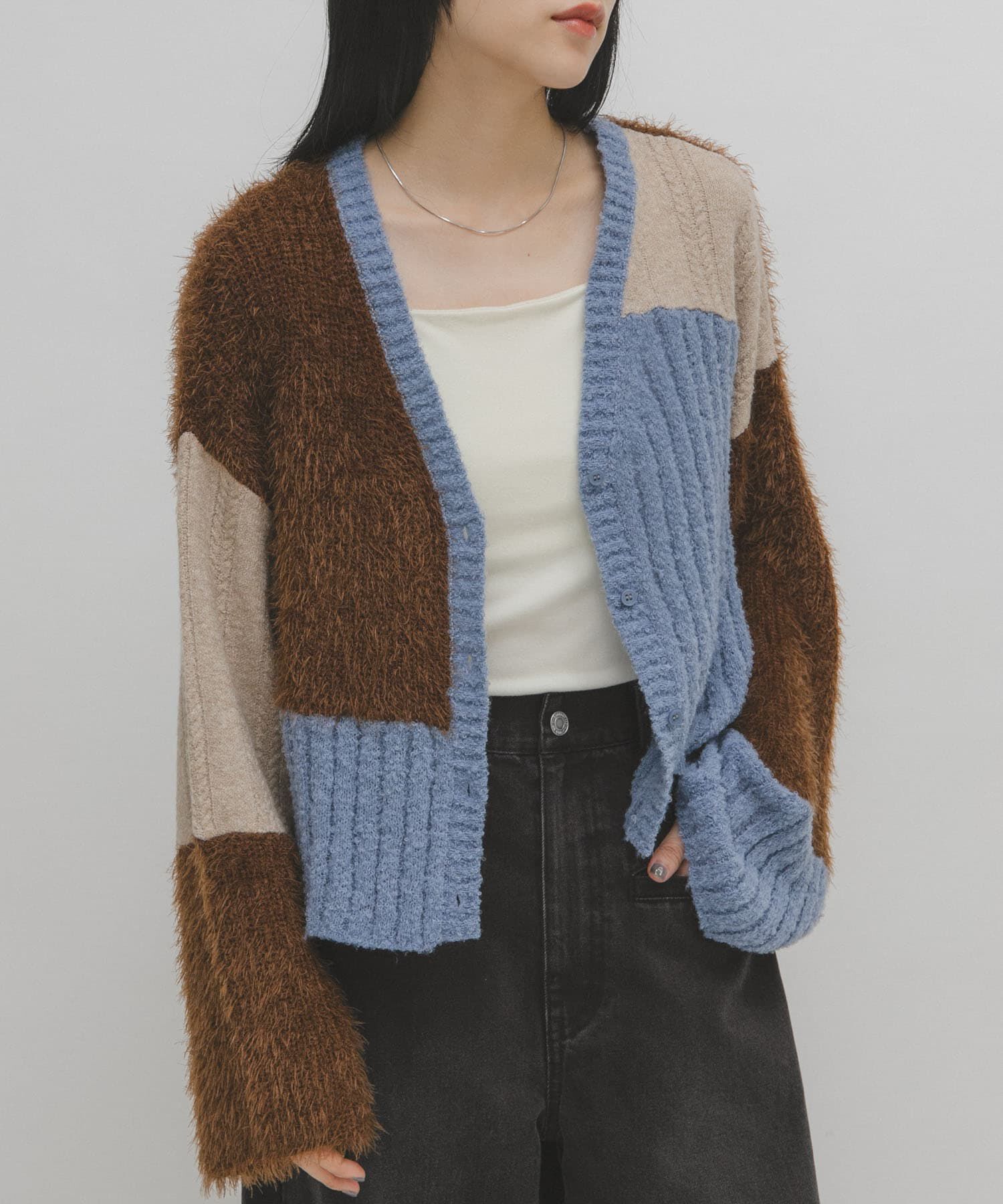  「パッチワークニットカーディガン」|カーディガン|