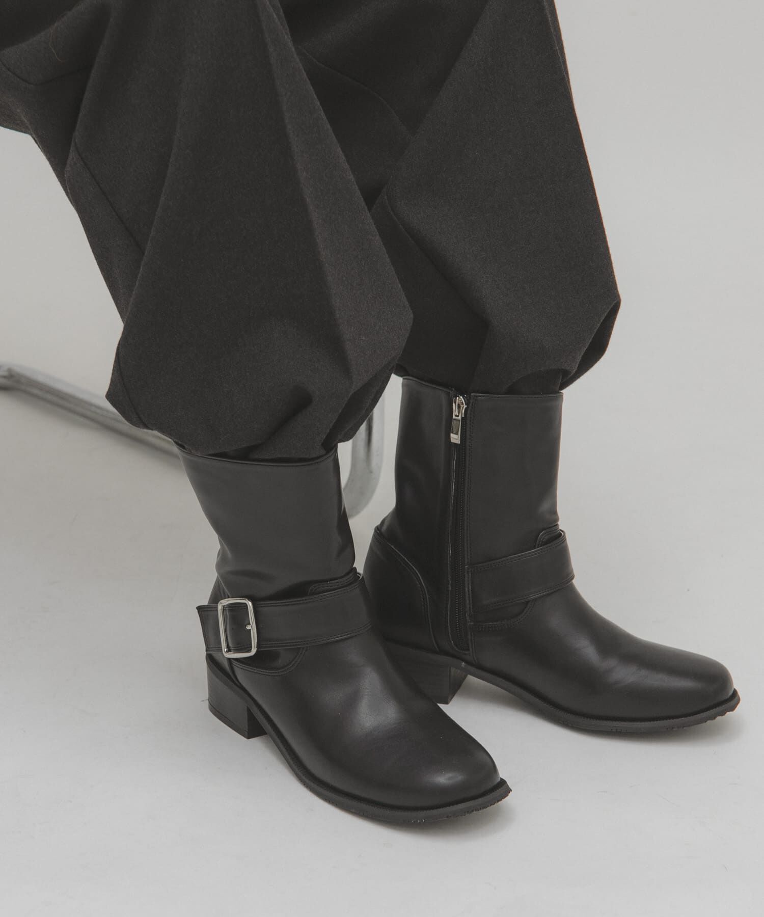  「エンジニアショートブーツ」|ショートブーツ|ブラック