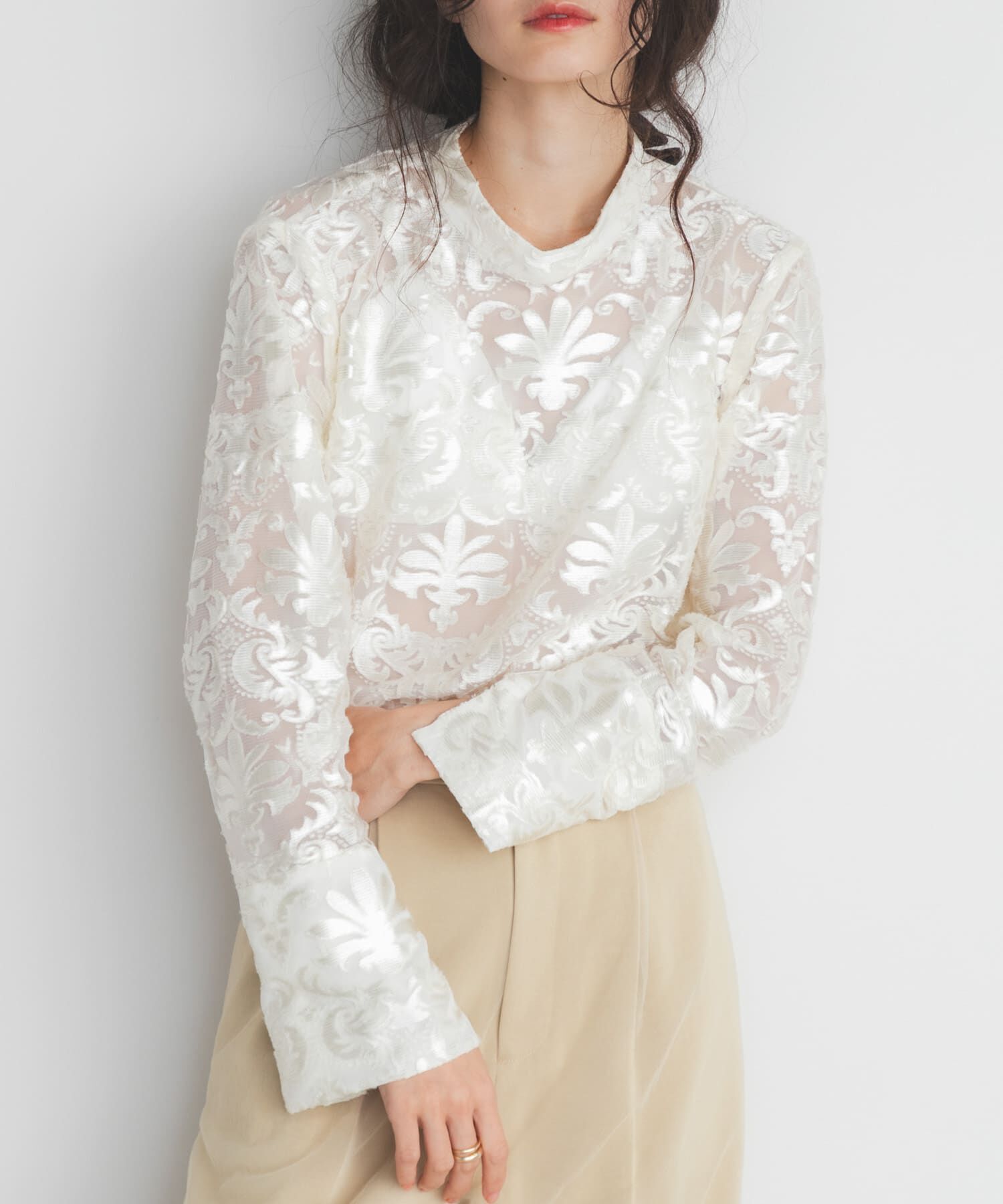  「チュールジャガードブラウス」|シャツ・ブラウス|アイボリー