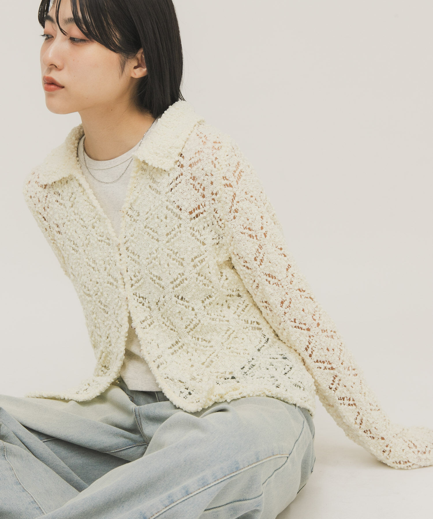  「クロシェレースニットシャツ」|ニット・セーター|アイボリー