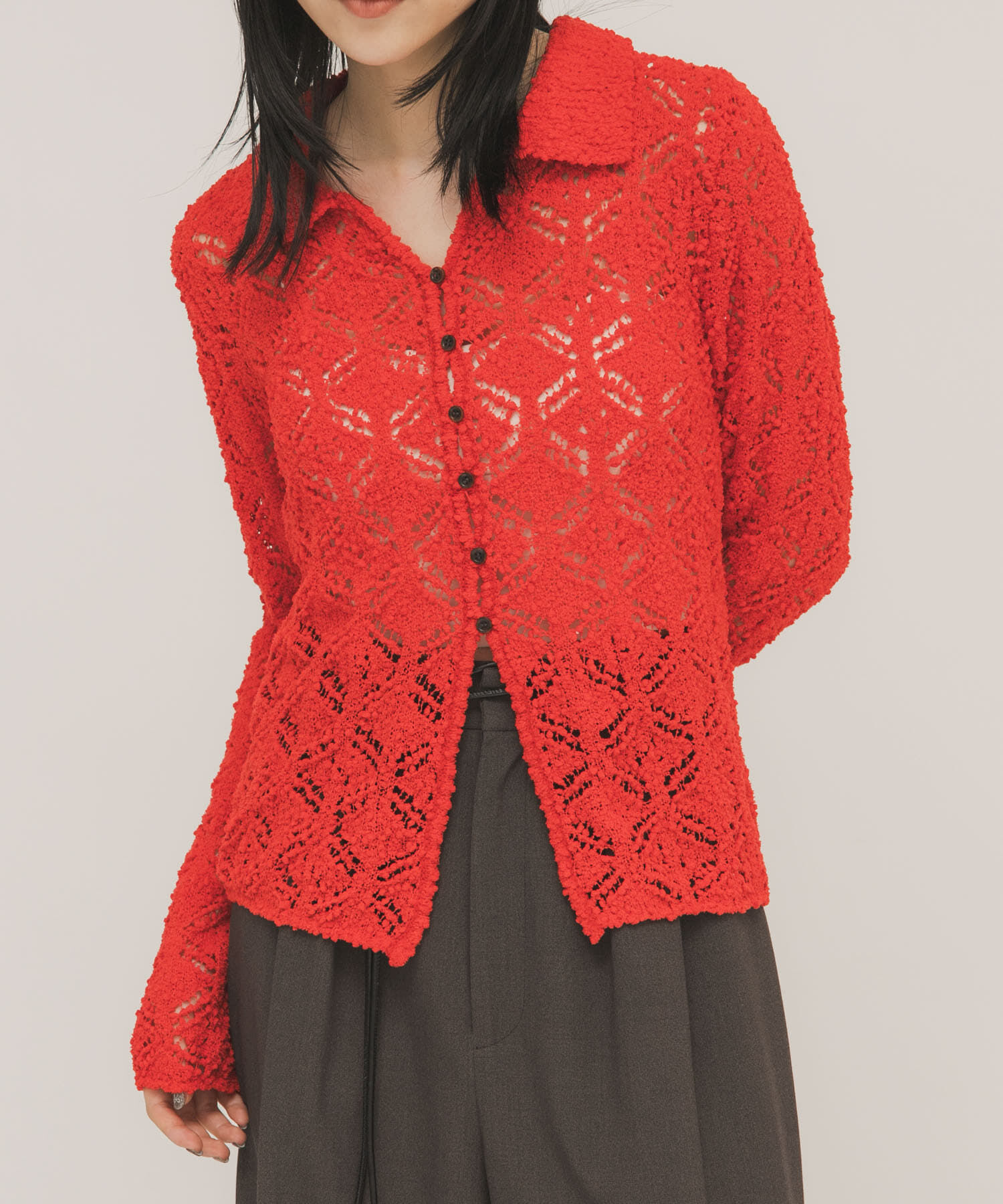  「クロシェレースニットシャツ」|ニット・セーター|